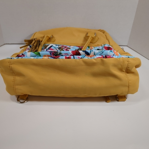 Samantha Brown Floral Yellow Convertible Backpack/Tote Bag - Picture 12 of 14